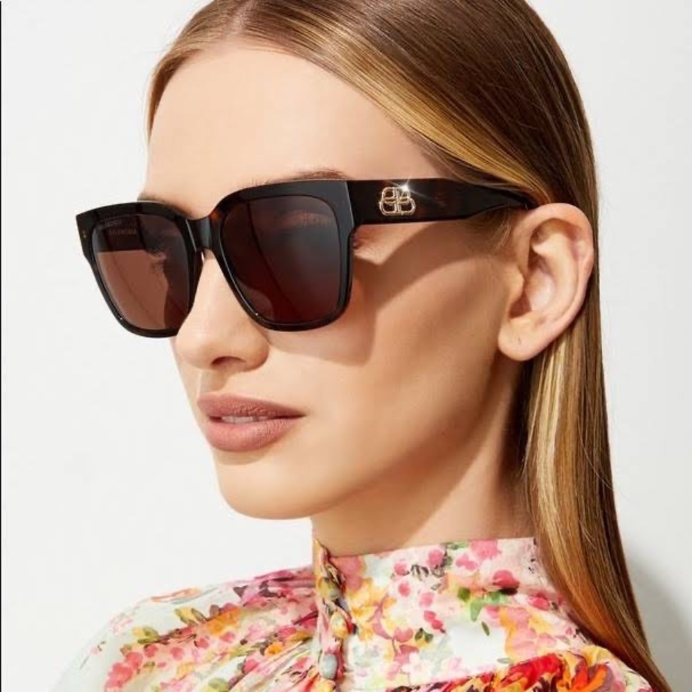 Balenciaga BB0056S Havana Brown Wayfarer Unisex Sunglasses